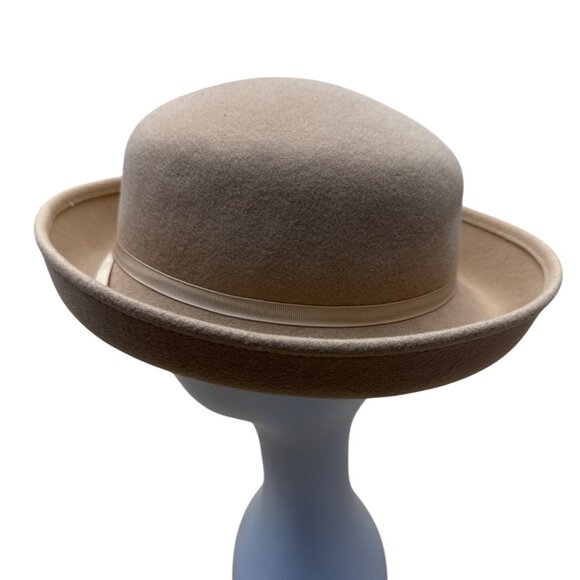 Vintage Women's Beige Sport Felt Bowler Hat One Size 22in Circumference - Picture 5 of 7